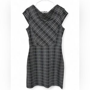 NWT Banana Republic Black White‎ Cowl Neck Cap Sleeve Dress Size 8 Plaid Sheath